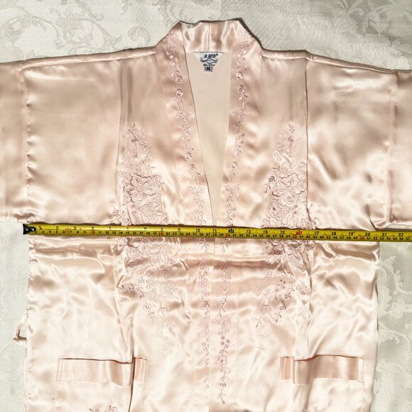 Luxury 100% Silk Embroidered 2-Piece Robe Cami Sleepwear Set - Peach Pink - Picture 7 of 10